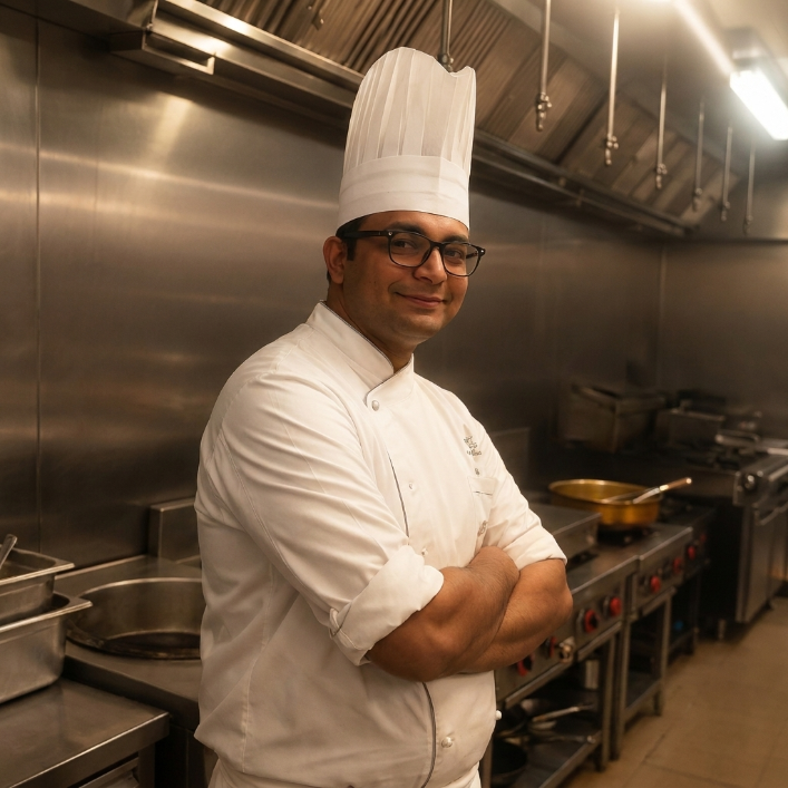 Chef Roy standing at Roy's Pizzeria Karkhana
